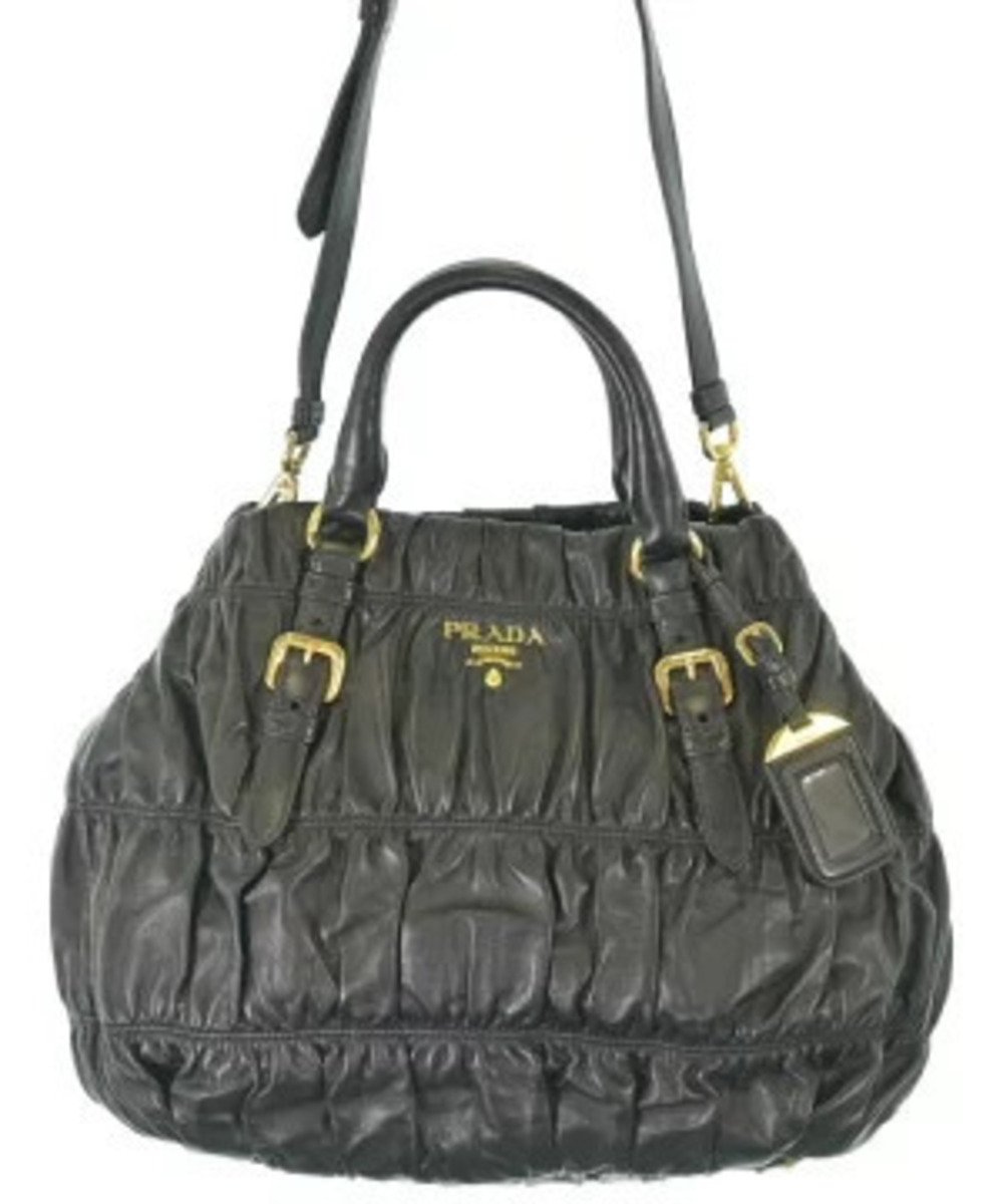 Prada Black Nappa Gaufre Leather Tote ruched leather